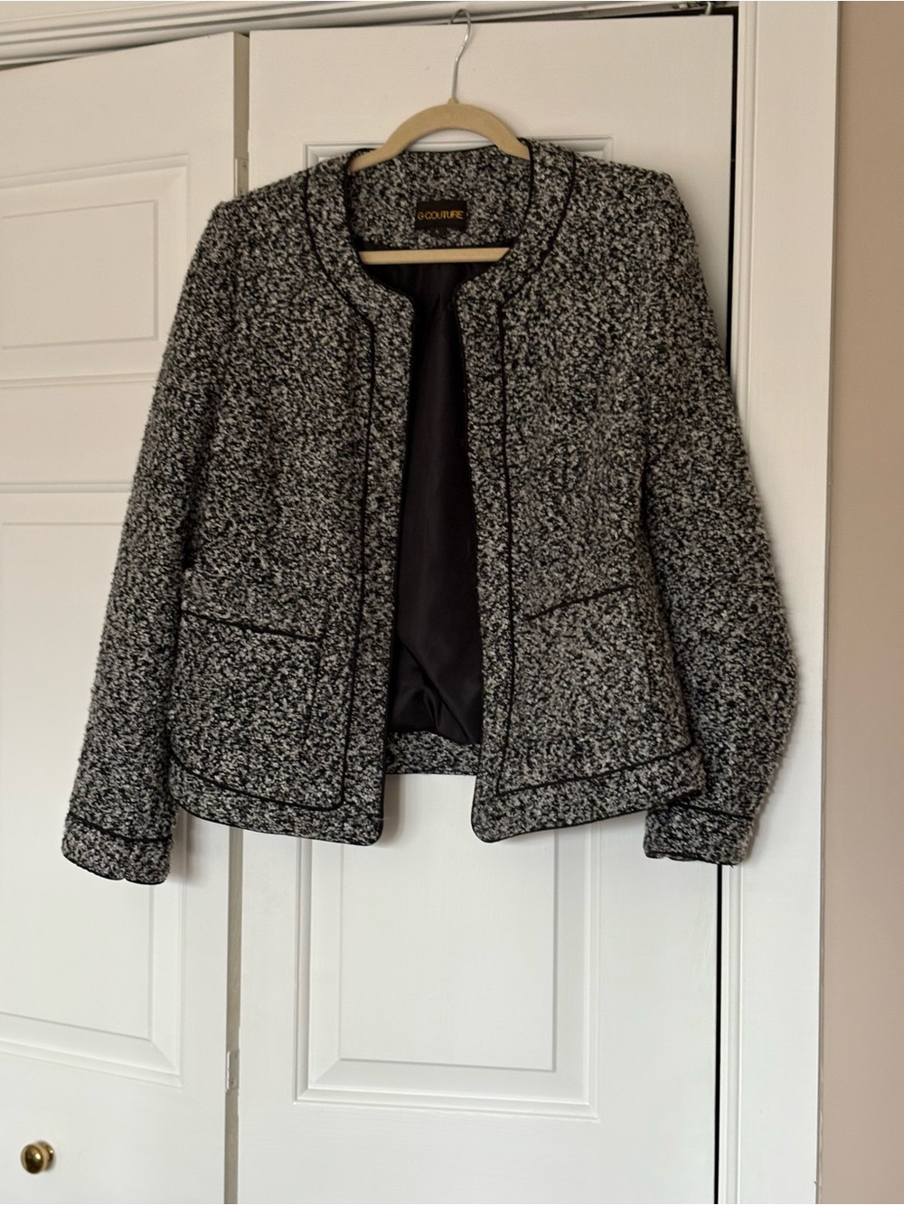 LC Lauren Conrad Black & Gray Bouclé Open-Front Blazer